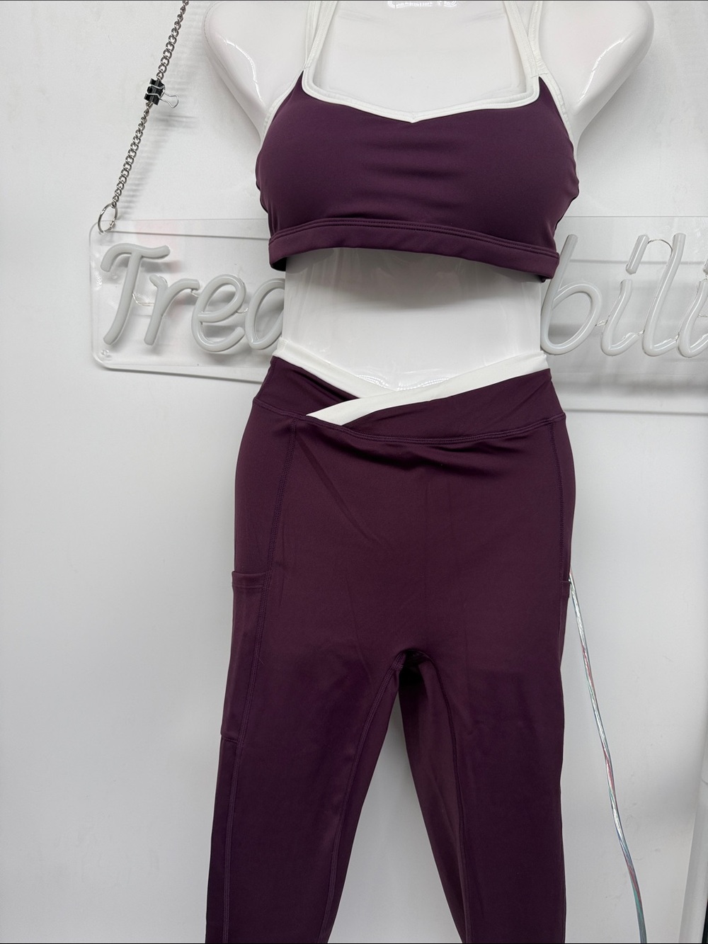 High-Waist Plum Leggings and top set  with V-Cut Waistband workout set with bag